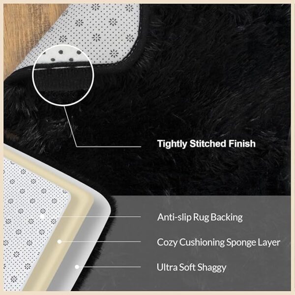 Black Rugs for Living Room, 6x9 Feet Large Fluffy Area Rugs for Bedroom, Soft Carpet Shag Kids Room Rug, Non-Slip Fuzzy Rugs Indoor (6ft x 9ft, Black) - Image 6
