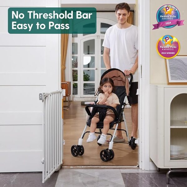 Babelio 26-43" No Bottom Bar Baby Gate for Babies, Elders and Pets, 2-in-1 Hardware Mount Dog Gate for The House, Stairs and Doorways, with Large Walk Thru Door, White - Image 5
