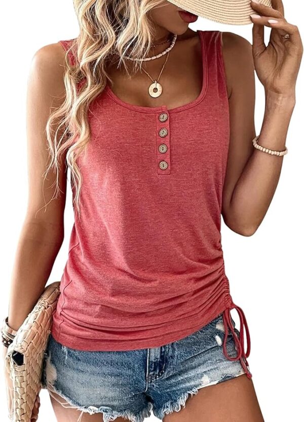 Womens Tank Tops, 2 Pack Summer Tank Tops for Women 2025, Sleeveless U Neck Loose Button Casual Henley Tops Shirts - Image 7