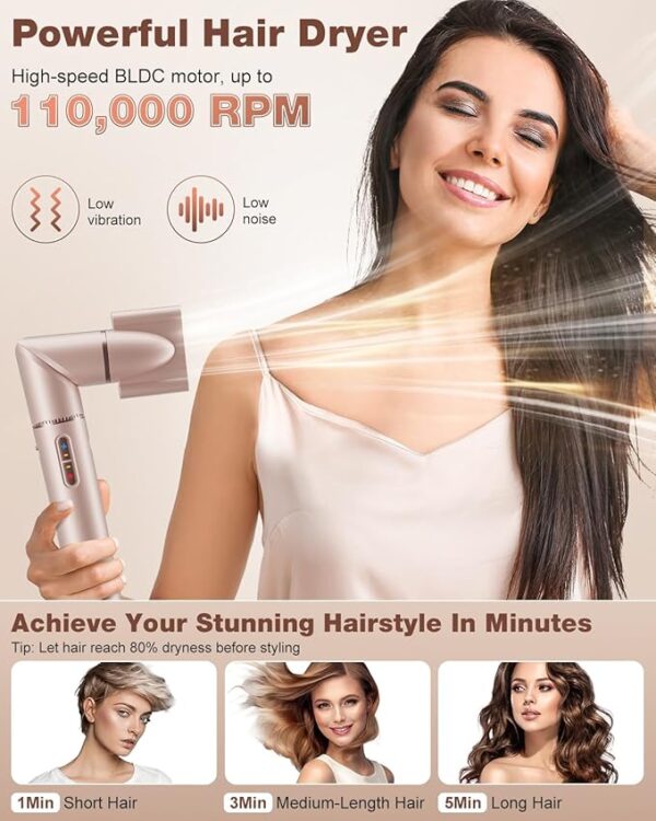 7MAGIC 7 in 1 Hair Styler & Hair Dryer Brush, 110,000 RPM High-Speed Blow Dryer with Negative Ions for Frizz-Free Styling Fast Drying Curling Volumizing Straightening, Hot Air Styler with Travel Case - Image 6
