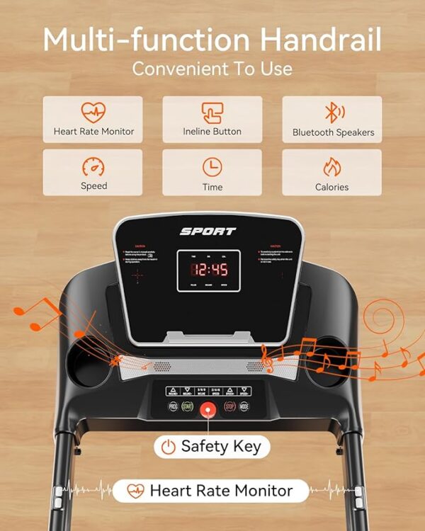 Treadmill for Home, 3.0 HP Treadmill with Incline, Heart Rate Sensors, Digital Display for Walking, Running, and Indoor Fitness Workouts - Image 6