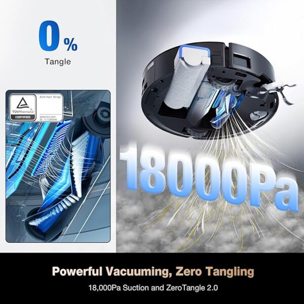 ECOVACS DEEBOT X8 PRO OMNI Robot Vacuum and Mop, 18000Pa, OZMO ROLLER Instant Self-Washing Mopping, 167℉ Hot Water Mop Washing, Auto Cleaning Solution Adding, Hot Air-Drying, Self-Emptying, Black - Image 2
