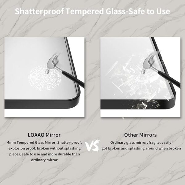 LOAAO 28X36 Inch Black Metal Framed Bathroom Mirror for Wall, Matte Black Bathroom Vanity Mirror Farmhouse, Anti-Rust, Tempered Glass, Hangs Horizontally or Vertically - Image 3