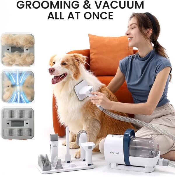 oneisall Dog Hair Vacuum & Dog Grooming Kit, Pet Grooming Vacuum with Pet Clipper Nail Grinder, 1.5L Dust Cup Dog Brush Vacuum with 7 Pet Grooming Tools for Shedding Pet Hair, Home Cleaning - Image 6