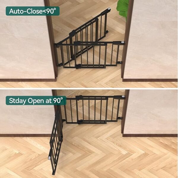 Babelio 29.7-46.5" No Bottom Bar Baby/Dog Gate for Stairs, House and Doorways, Auto Close Safety Pet Gates with Large Walk Thru Door, Hardware Mount, Black - Image 6