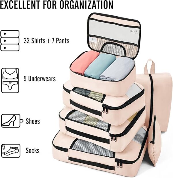 Veken 8 Set Packing Cubes for Travel, Gifts for Women Mom, Suitcase Organizer Bags for Luggage with Hanging Toiletry Bag and Shoe Bag, Vacation Essentials Travel Accessories for Cruise Ship - Image 2