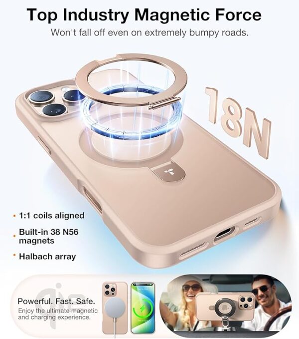 TORRAS Desert Titanium for iPhone 16 Pro Max Case, [Military Grade Drop Tested][Fit for MagSafe] [Built-in Stand] Translucent Slim Soft Edge Case for iPhone 16 Pro Max 6.9" 2024, Rose Gold - Image 6