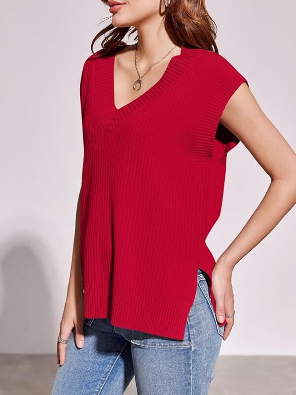 Saodimallsu Womens V Neck Sweater Vest Oversized Ribbed Knit Sleeveless Casual Loose Fit Pullover Tank Top - Image 5