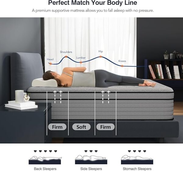 DIFAME Full Size Mattress, 12 Inch Gel Memory Foam Hybrid Firm Full Bed Mattress in a Box, Pressure & Back Pain Relief, Individually Pocket Spring, Edge Support, 100-Night Trial, CertiPUR-US - Image 6