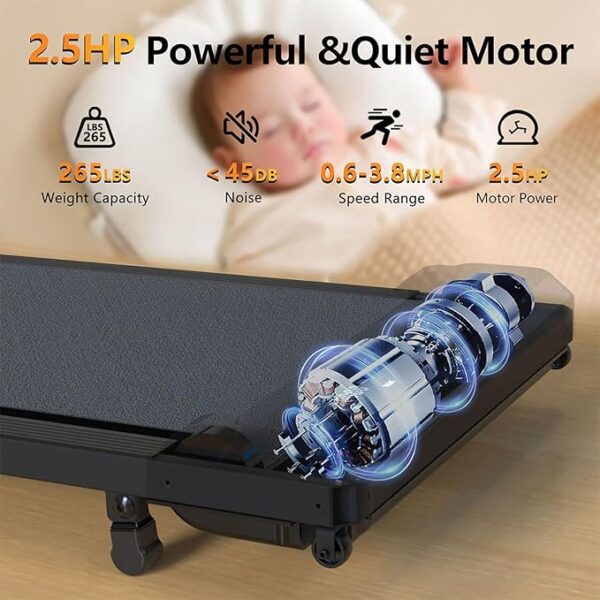 Walking Pad Treadmill with Incline,Under Desk Treadmill with Incline 2 in 1 for Walking and Jogging,2.5HP Compact Incline Walking Pad for Home Office with Remote Control - Image 2