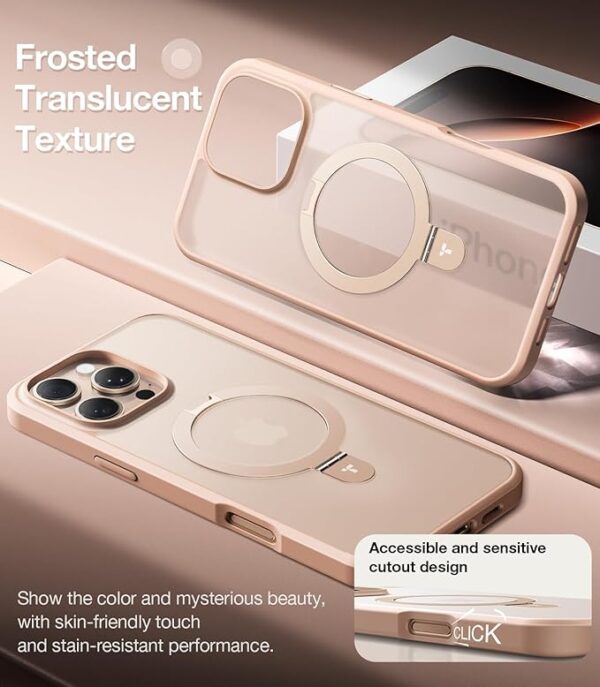 TORRAS Desert Titanium for iPhone 16 Pro Max Case, [Military Grade Drop Tested][Fit for MagSafe] [Built-in Stand] Translucent Slim Soft Edge Case for iPhone 16 Pro Max 6.9" 2024, Rose Gold - Image 5