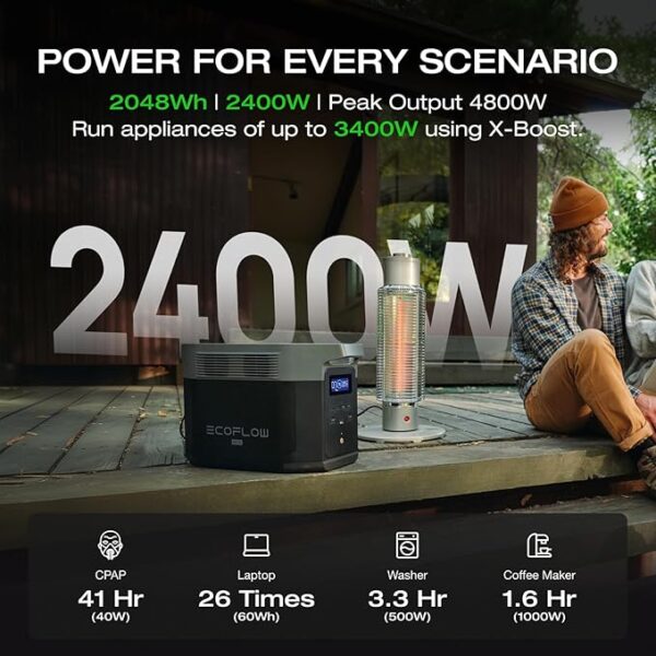 EF ECOFLOW Portable Power Station DELTA 2 Max, 2400W LFP Solar Generator, Full Charge in 1 Hr, 2048Wh Solar Powered Generator for Home Backup(Solar Panel Optional) - Image 2