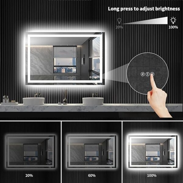 LOAAO 48X36 LED Bathroom Mirror with Lights, Anti-Fog, Dimmable, Backlit + Front Lit, Lighted Bathroom Vanity Mirror for Wall, Shatter-Proof, Memory Function, ETL Listed - Image 6