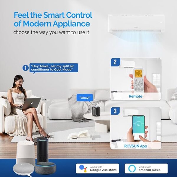 ROVSUN 27000 BTU Tri Zone WIFI Mini Split AC/Heating System, 19 SEER2 3 Zone 9000 + 9000 + 12000 BTU Ductless Split Air Conditioner with Pre-Charged Condenser, Heat Pump & 25Ft Line Set, 208-230V - Image 4