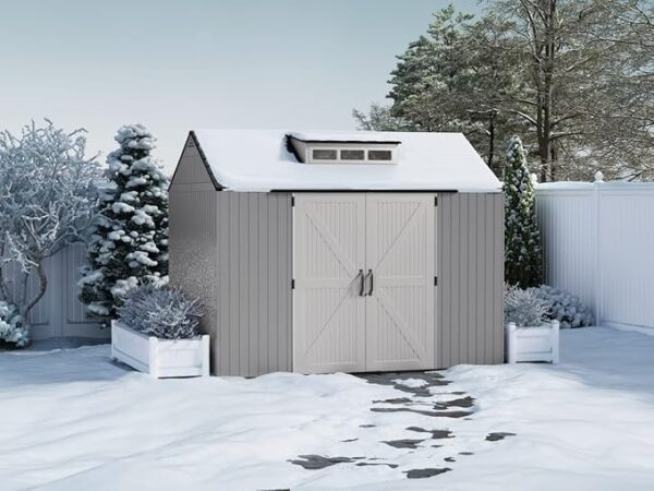 Rubbermaid Extra Large Resin Outdoor Storage Shed With Floor (7 x 10 Ft.), Weather Resistant, Brown, Organization for Home/Lawn Mower/Backyard Equipment/Bike Storage/Pool Supplies - Image 7