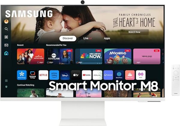 SAMSUNG 32-Inch M8 (M80D) Series 4K UHD Smart Monitor with Streaming TV, Speakers, HDR10+, AI Upscaling, USB-C, Ergonomic Stand, SlimFit Camera, Gaming Hub, LS32DM801UNXZA