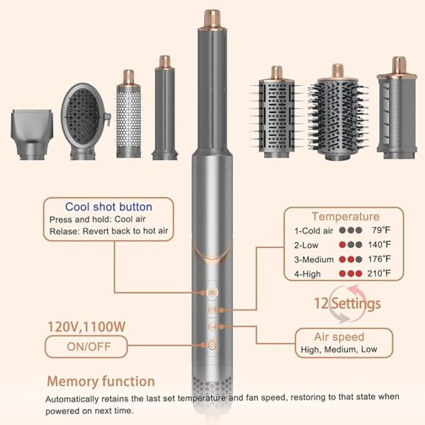 8 in 1 Hair Wrap Air Styler, Flex Magic Air Curler for Hair Dupe, Hot Air Brush Styler and Dryer in One Style, Autowrap Airstyler, Gray - Image 6