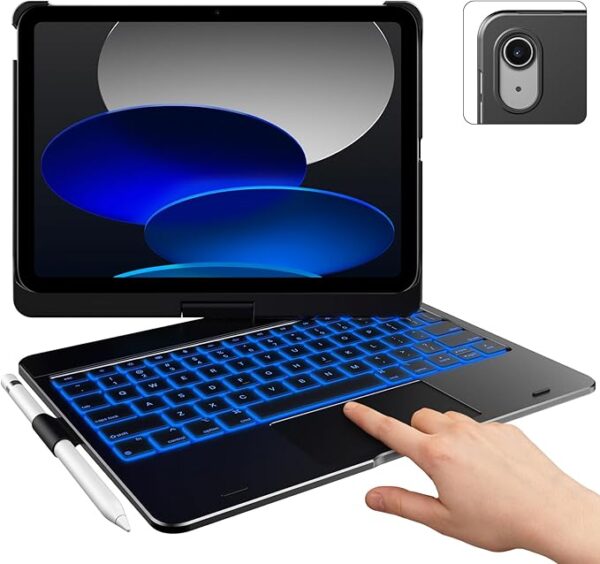 typecase Touch iPad 10th Generation Case with Keyboard (10.9", 2022) & iPad 11th (A16, 2025) - 360° Rotatable, 11-Color Backlight,Multi-Touch Trackpad, Thin & Light (Black)