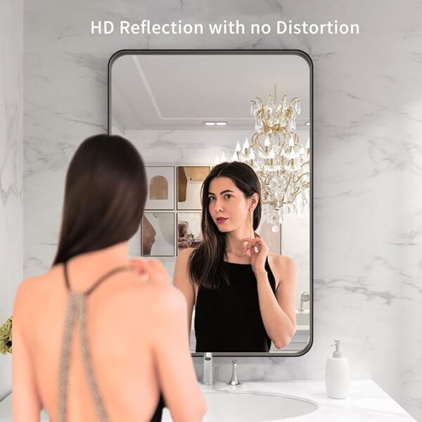 LOAAO 28X36 Inch Black Metal Framed Bathroom Mirror for Wall, Matte Black Bathroom Vanity Mirror Farmhouse, Anti-Rust, Tempered Glass, Hangs Horizontally or Vertically - Image 4