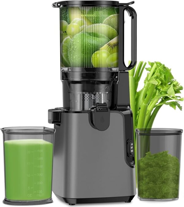 Juicer Machines with 5.8" Extra Large Feed Chute, Cold Press Juicer For Whole Vegetables and Fruits, 350W Professional Masticating juicer Easy to Clean for Batch Juicing (Titanium Gray)