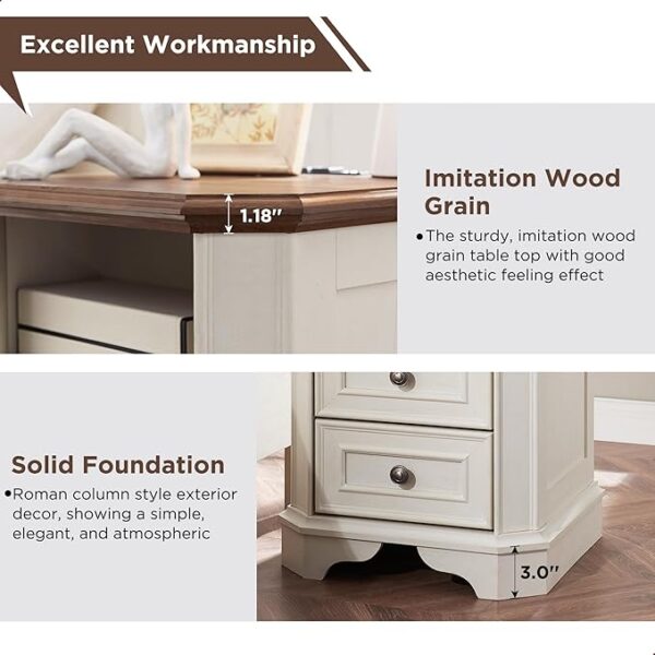 T4TREAM Farmhouse Nightstand with Charging Station, 18" End Table with 2 Drawers, Wood Side Table, Bedside Cabinet for Bedroom, Living Room (Antique White) - Image 6