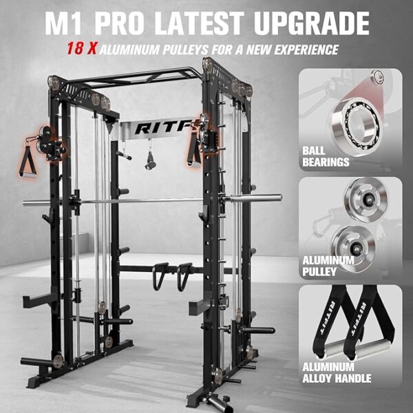 RitFit M1 & M1 Pro Smith Machine Weight Stack Set with Cable Crossover System, Multi-Function Squat Rack Power Cage for Home Gym, Power Rack and Packages - Image 6