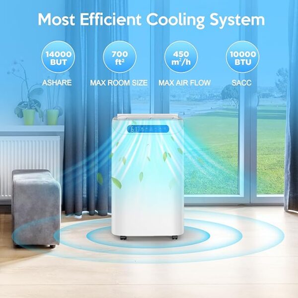 Portable Air Conditioners 14000Btu with Remote Control, 3-in-1 Free Stand Smart Cooling AC Unit with Dehumidifier, Fan, Cools Room up to 700 sq.ft, Auto Swing,24H Timer, Windows Kit Included - Image 2