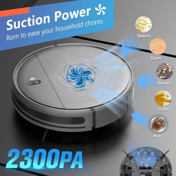 MAMNV Robot Vacuum and Mop Combo, WiFi/App, Robotic Vacuum Cleaner with Schedule, 2 in 1 Mopping Robot Vacuum with Watertank and Dustbin, Self-Charging, Slim, Ideal for Hard Floor, Pet Hair, Carpet - Image 5
