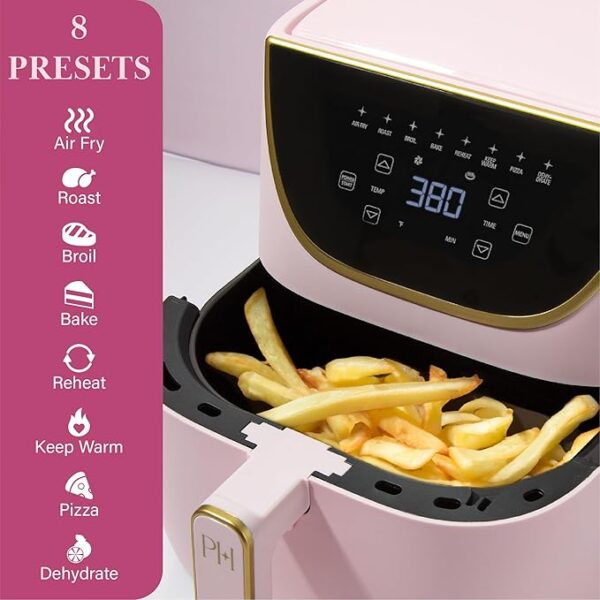 Paris Hilton Air Fryer, Large 6-Quart Capacity, Nonstick Made without PFAS, Touchscreen Display, 8-in-1 (Air Fry, Roast, Broil, Bake, Reheat, Keep Warm, Pizza, Dehydrate), Dishwasher Safe, Pink - Image 2