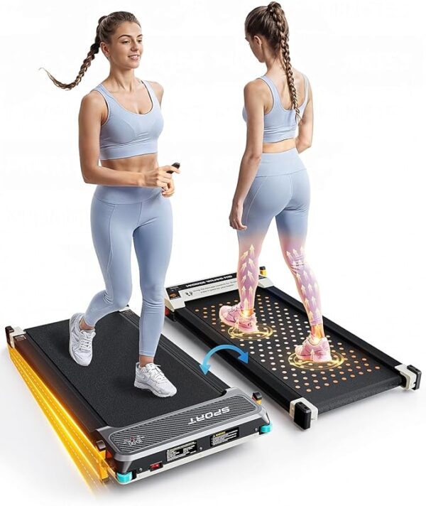 Versatile Walking Pad Treadmill with Incline - Dual-Sided Under Desk Treadmill with Foot Massage,2 in 1 Walking Treadmill for Home/Office, Portable Compact Treadmill with 330LBS Weight Capacity