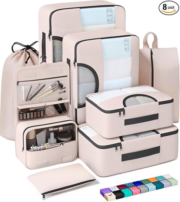 Veken 8 Set Packing Cubes for Travel, Gifts for Women Mom, Suitcase Organizer Bags for Luggage with Hanging Toiletry Bag and Shoe Bag, Vacation Essentials Travel Accessories for Cruise Ship
