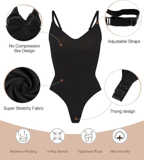 SHAPERX Women's Shapewear Bodysuit Tummy Control Body Shaper Seamless Sculpting Snatched Waist Body Suit - Image 3