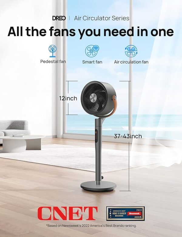 Dreo Fan For Bedroom, Standing Fan for Home, 120°+105° Smart Oscillating Pedestal Fans with Wi-Fi/Voice Control, 100ft Quiet Circulator Fan, DC Motor, 6 Modes, 8 Speeds, 37-43'' Adjustable Height - Image 5