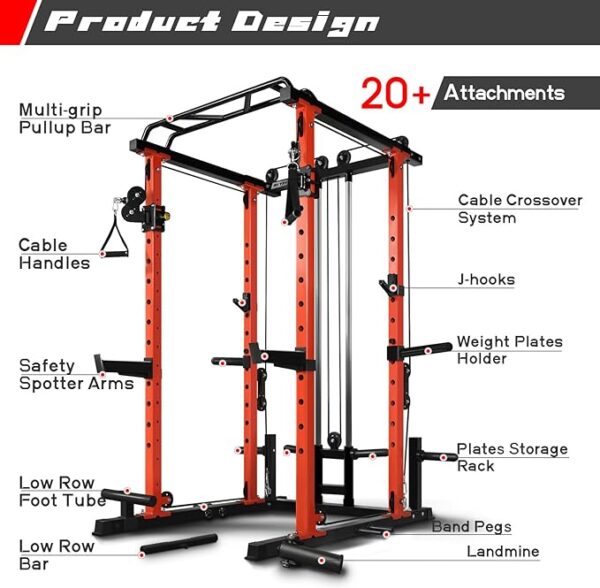 RitFit Multi-Function Squat Rack Power Cage PPC03 with Cable Crossover System, 1000LBS Capacity Power Rack and Packages with Optional Weight Bench, Barbell Weight Set, for Garage Workout & Home Gym - Image 5