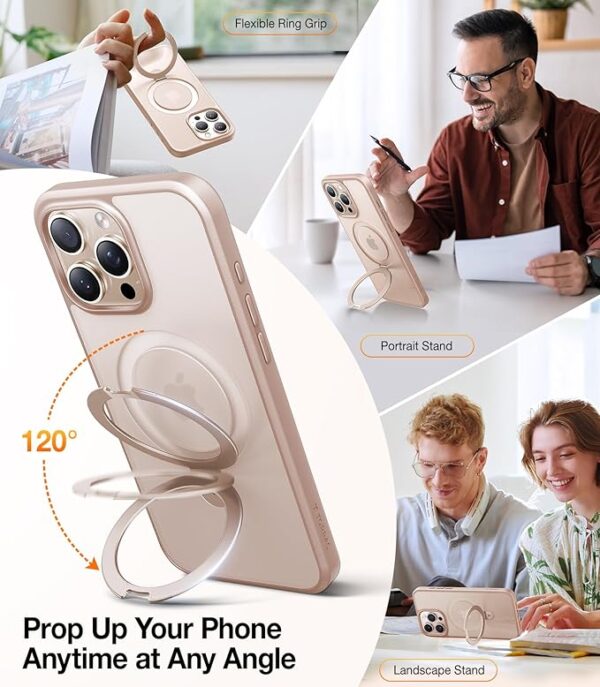 TORRAS Desert Titanium for iPhone 16 Pro Max Case, [Military Grade Drop Tested][Fit for MagSafe] [Built-in Stand] Translucent Slim Soft Edge Case for iPhone 16 Pro Max 6.9" 2024, Rose Gold - Image 4