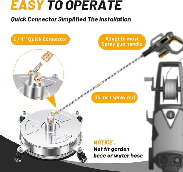 14" Pressure Washer Surface Cleaner with 4 Wheels - Stainless Steel Surface Cleaner for Pressure Washer Attachment for Concrete, Patio, Sidewalk, Deck and Driveways - PWS14 - Image 2