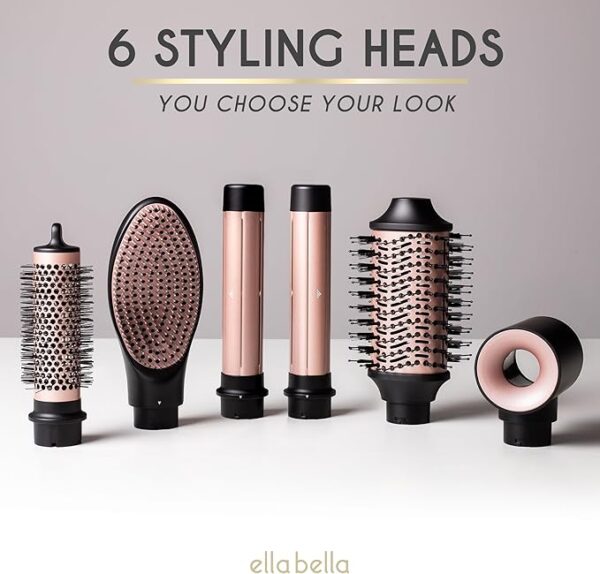 ELLA BELLA® 6 in 1 Professional Hot Air Styler • Powerful Hair Dryer & Straightener Set • Styling Without Heat Damage • Fast Drying Curling Volumizing Straightening • Includes Protective Travel Case - Image 3