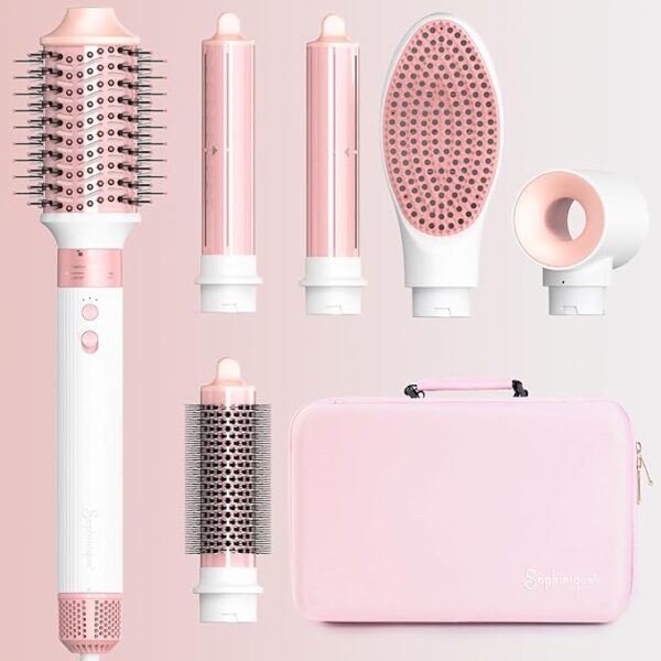 6 in 1 Professional Hot Air Styler & Hair Dryer Brush with 110,000 RPM Negative Ionic Blow Dryer, Hair Style with Auto Wrap Curlers, Straighteners, and Volumizers, Travel Bag Included