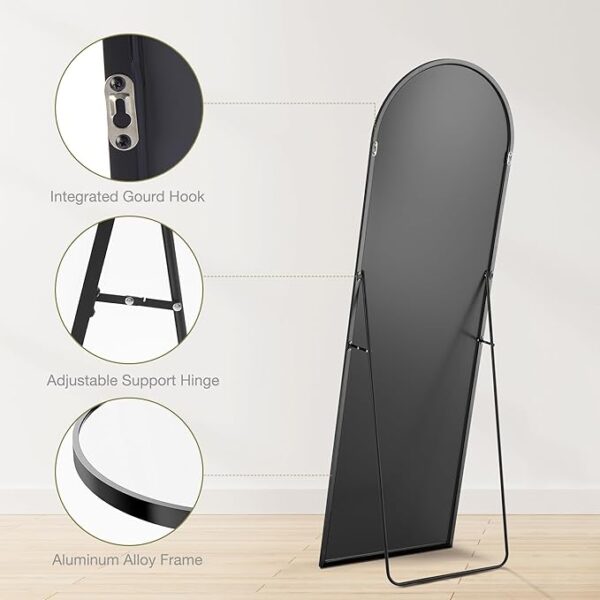 Sweetcrispy 64"x21" Arched Full Length Mirror, Standing or Leaning Full Body Mirror with Aluminum Alloy Thin Frame, Suitable for Bedroom or Cloakroom,Black - Image 5