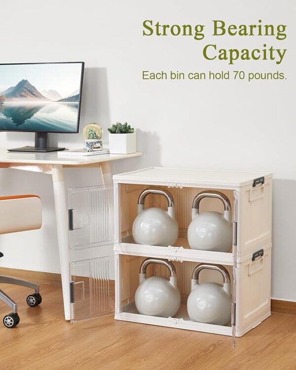 OlarHike 76QT Stackable Storage Bins with Lids - Folding Storage Box with Doors and Wheels, Collapsible Plastic Storage Bins for Closets, Storage Containers for Home, 4 Pack Cubes (Warm Gray) - Image 3