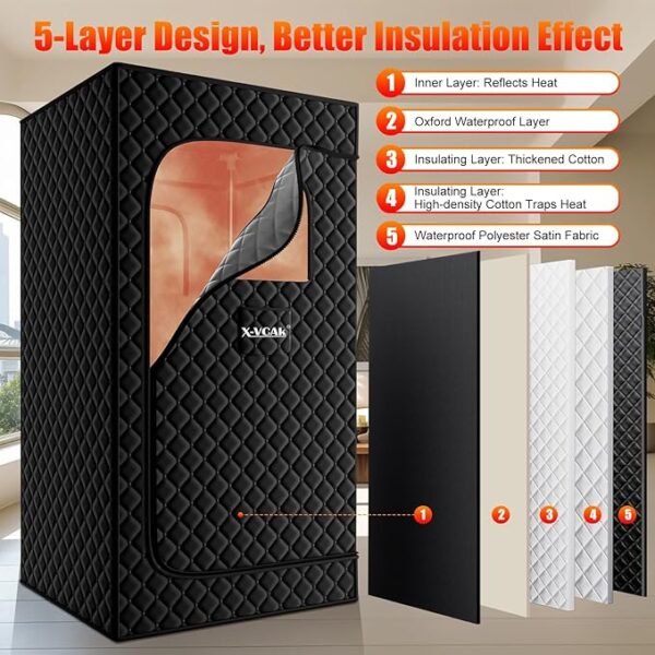 Sauna Box, Portable Steam Sauna, Portable Sauna for Home, Sauna Tent with Steamer, 9 Levels, 2.6’ x 2.6’ x 5.9’ - Image 6