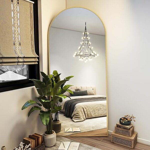 BEAUTYPEAK 71"x26" Arch Full Length Mirror, Full Body Floor Mirror with Stand Hanging or Leaning, Aluminum Alloy Frame Wall Mirrors for Bedroom, Dressing Room, Gold - Image 4