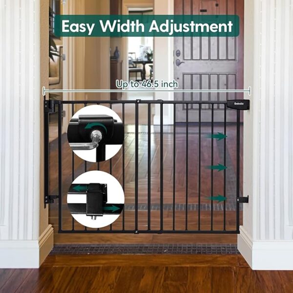 Babelio 29.7-46.5" No Bottom Bar Baby/Dog Gate for Stairs, House and Doorways, Auto Close Safety Pet Gates with Large Walk Thru Door, Hardware Mount, Black - Image 4