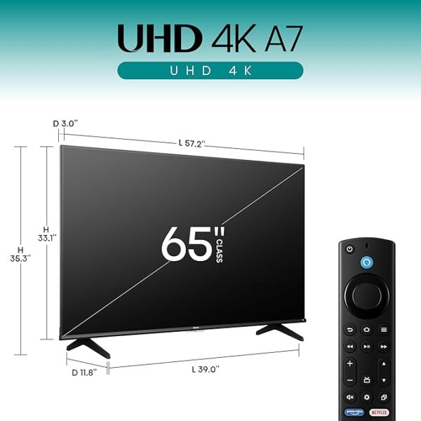 Hisense 65" Class A7 Series 4K UHD Smart Fire TV (65A7NF) - Wide Color Gamut, HDR10+, Dolby Vision, Dolby Atmos, AI Sports Mode, Game Mode, ALLM, Alexa Built in with Voice Remote, Streaming TV, Black - Image 2