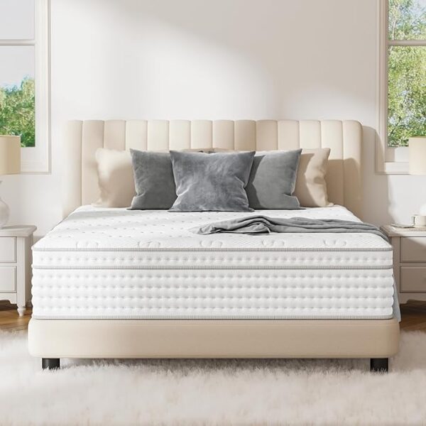 Queen Mattress, 14-Inch Luxury Hybrid Mattress, Fiberglass-Free Mattress in a Box with Gel-infused Memory Foam, Individual Pocket Spring for Motion Isolation-Edge Support,CertiPUR-US,10-Year Warranty