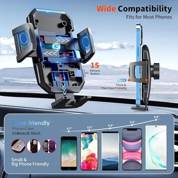 Upgraded 3-in-1 Car Phone Holder Mount [Powerful Suction] Phone Mount for Car Dashboard Air Vent Windshield,for All iPhone Android Phone (Black) - Image 3
