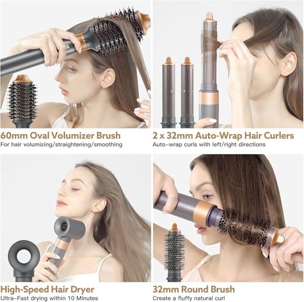 Hair Dryer Brush, webeauty 5 in 1 One Step Professional Hot Air Brush Set for Fast Drying, Curling Drying, Straightening Combing, Hair Styler [Ceramic Coating] [Negative Ion] 110000 RPM (Gold) - Image 5