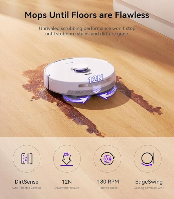 Narwal Freo X Ultra Robot Vacuum and Mop Combo, 8200Pa Robot Mop & Vacuum, Auto Mop Drying/Washing, Self-Empty, Zero-Tangling, DirtSense™, Maintenance-Free Base Station, Self-Contained Dust Processing - Image 3