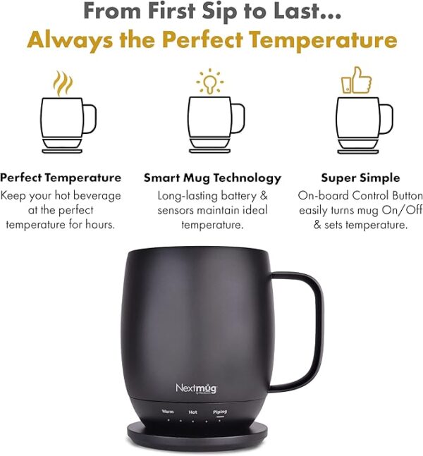 Nextmug - Temperature-Controlled, Self-Heating Coffee Mug (Black - 14 oz.) - Image 5