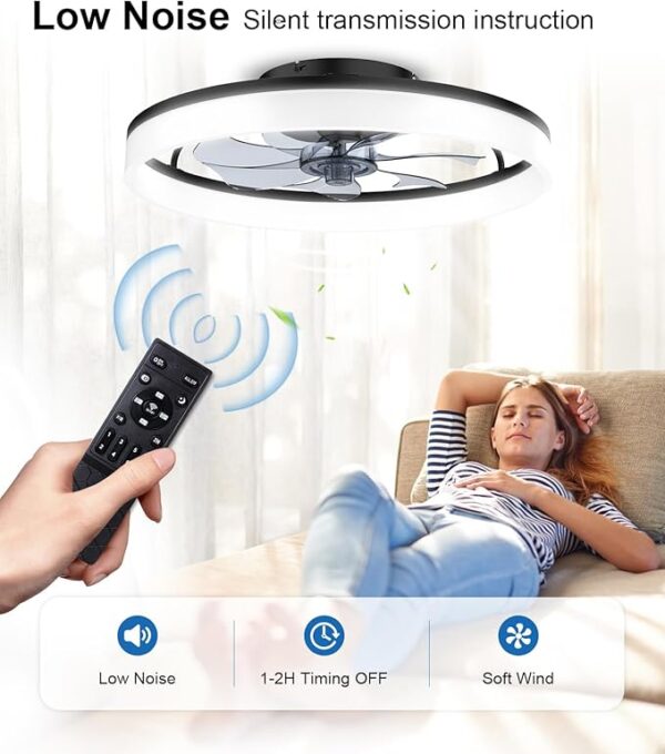 Ceiling Fans with Lights and Remote, 20" Modern Low Profile Ceiling Fan with Light, Stepless Color Temperature Change and 6 Speeds for Bedroom, Kids Room and Living Room (Black) - Image 3